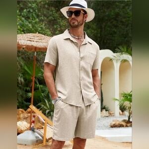 Triumph Over Tragedy Linen Blend Men's Small Two-piece Shirt And Shorts Set
